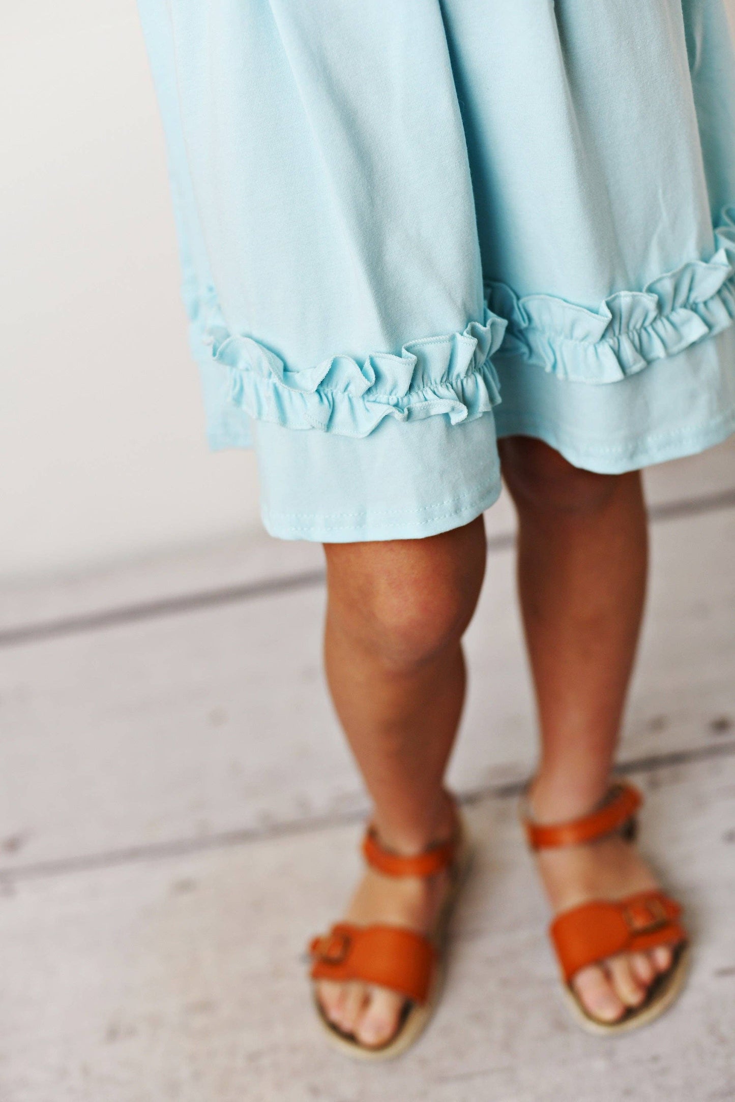 Kids Pastel Blue Ruffle Button Spring Summer Dress