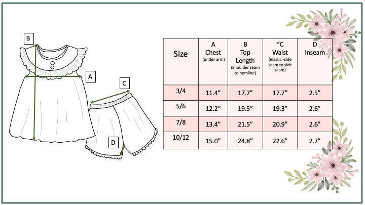 Kids Spring Summer Jean & Retro Flower Check Wave Short Set