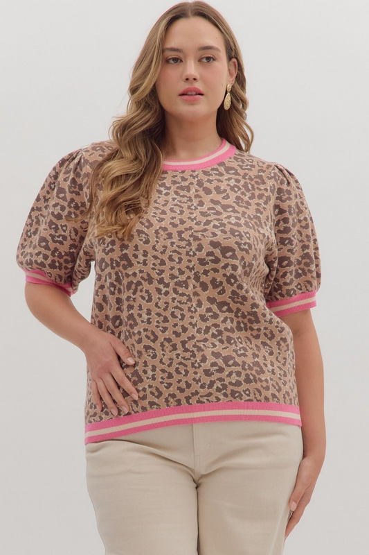 Leopard pattern short puff sleeve