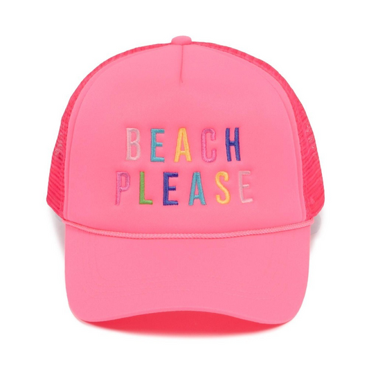 Embroidered "BEACH PLEASE" Trucker Baseball Cap