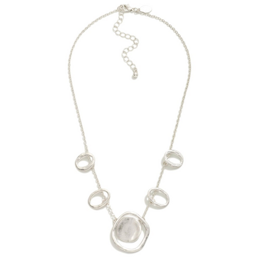 Chain Link Necklace Featuring Hammered Metal Circle Stations