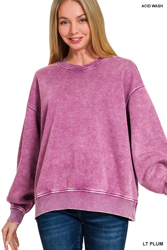 Acid wash oversized fleece pullover