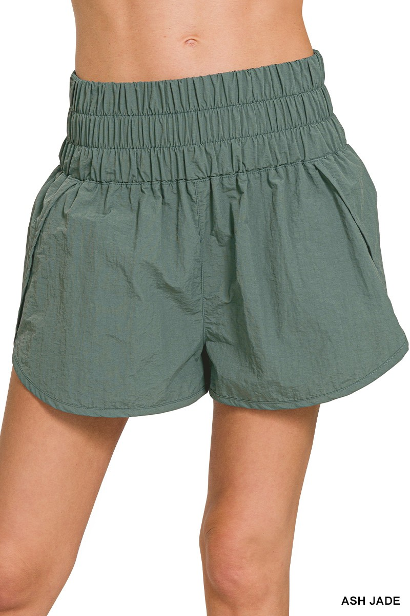 Windbreaker smocked waistband running shorts