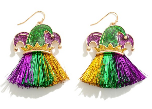 Mardi Gras Jester Tinsel Earrings