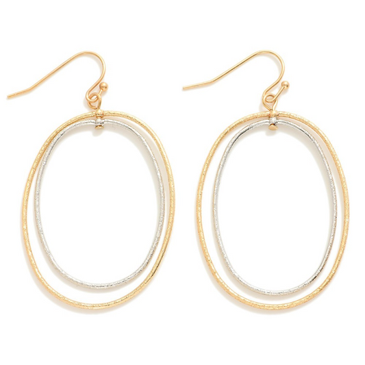Concentric Metal Tone Swivel Ovals Drop Earrings