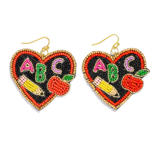 Seed Bead "ABC" Heart Drop Earrings