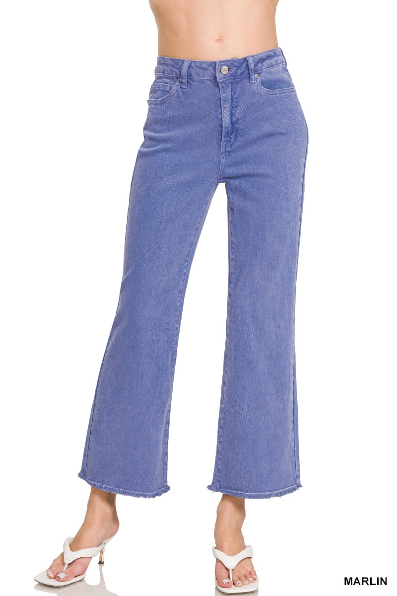 Acid washed high waist frayed hem bootcut pants