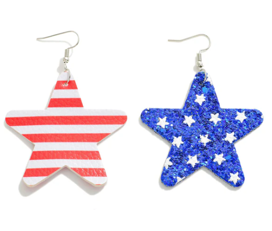 Leather American Flag Glitter Drop Earrings