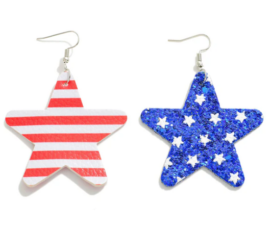 Leather American Flag Glitter Drop Earrings