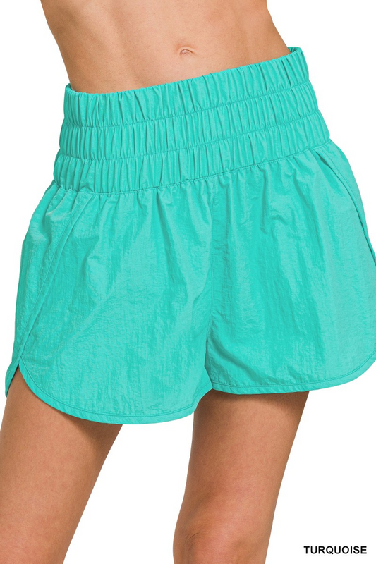 Windbreaker smocked waistband running shorts