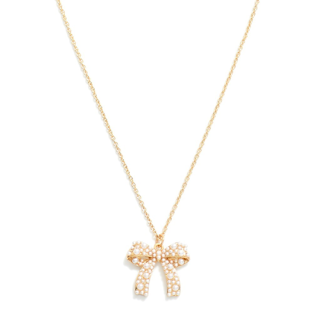 Chain Link Necklace Featuring Metal Bow Pendant