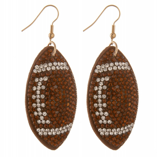 Rhinestone Studded Puffer Football Drop Earrings