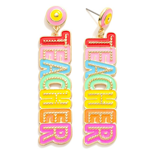 Painted Metal "TEACHER" Post Drop Earrings
