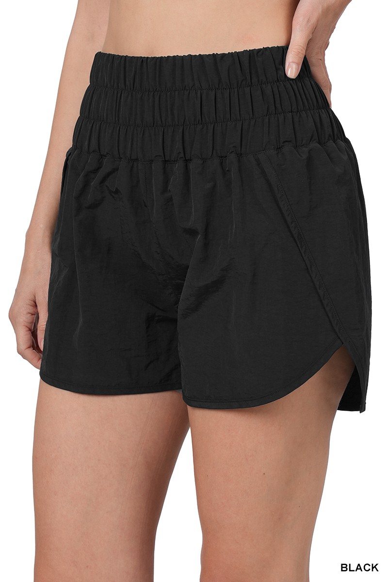 Windbreaker smocked waistband running shorts