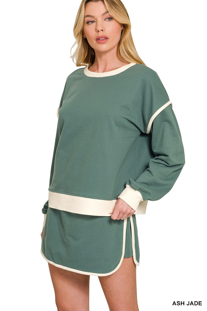 French terry drop shoulder pullover & skorts set