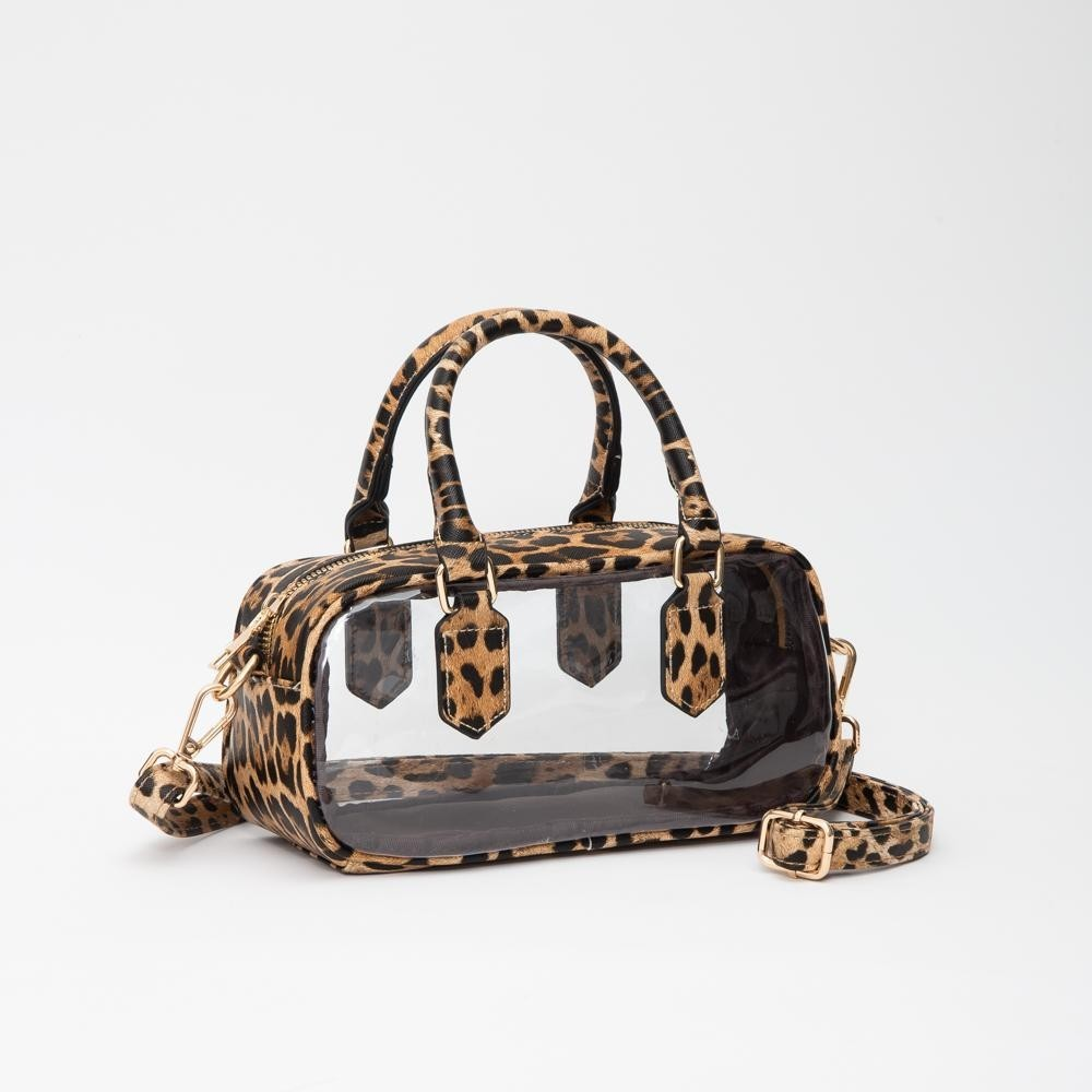 Clear Crossbody Tote Bag With Vegan Leather Trim