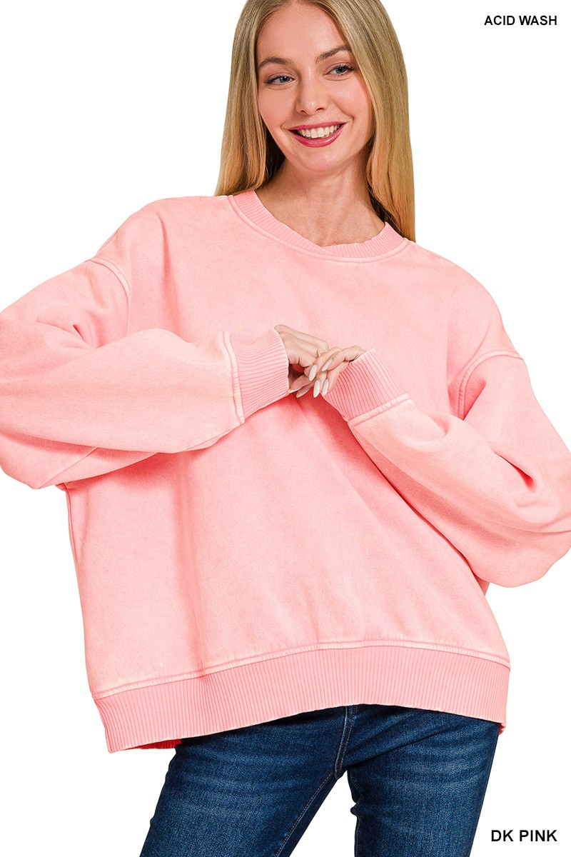 Acid wash oversized fleece pullover