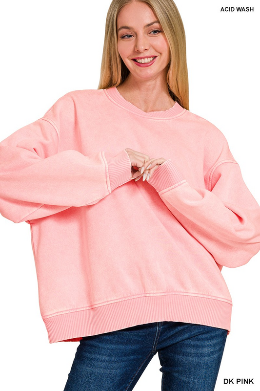 Acid wash oversized fleece pullover