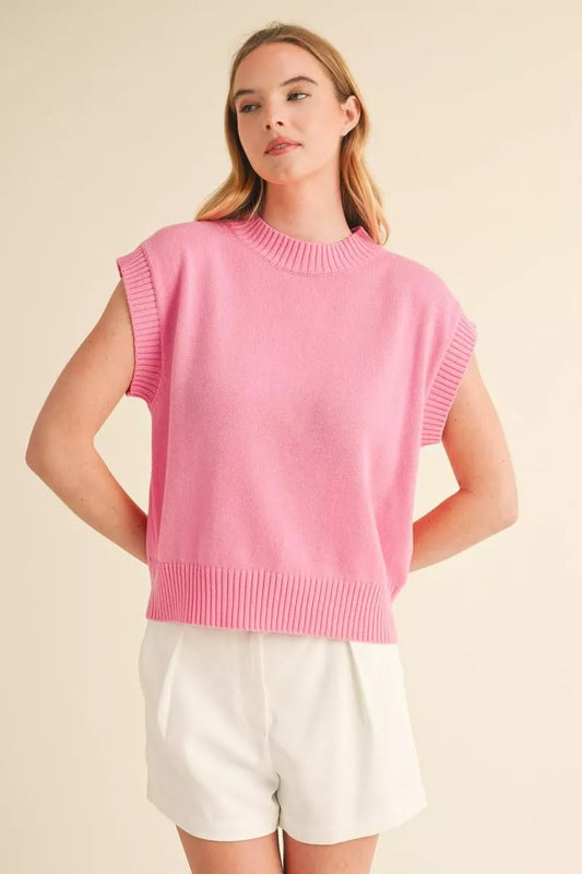 Solid knit pullover top with mock neck