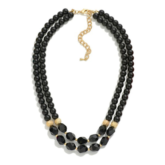 Black Bead Double Layer Necklace