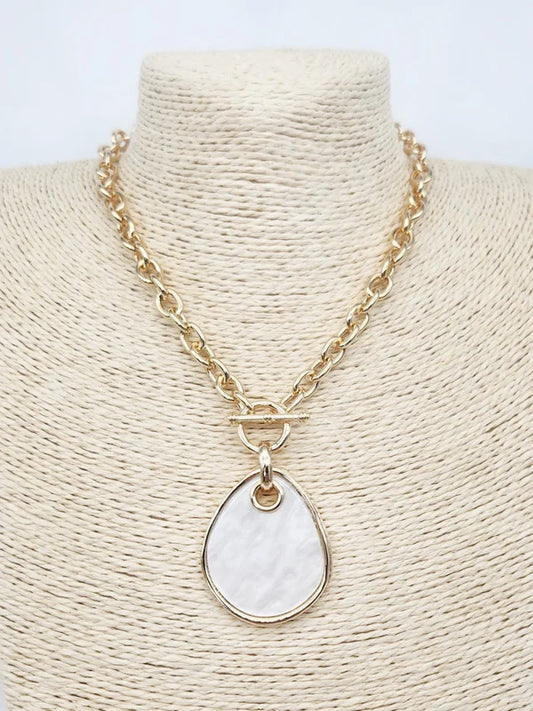 Gold Open Chain with Pearlized White Charm Necklace