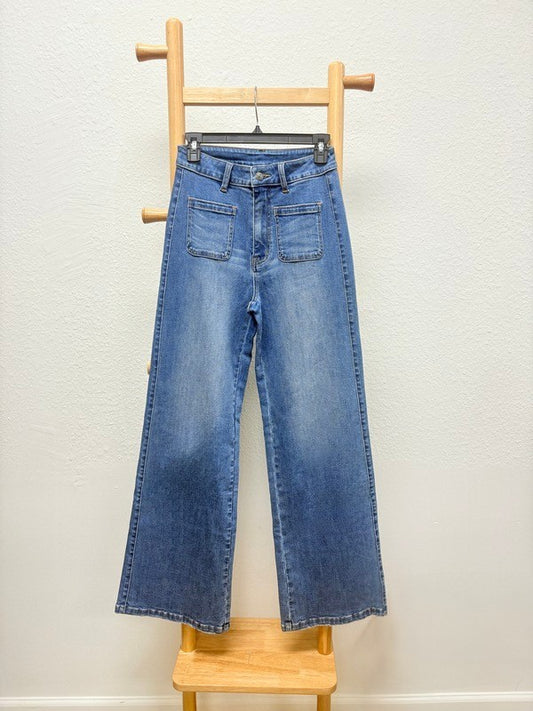 Stretch Front Two Pocket High Rise Flare Jean