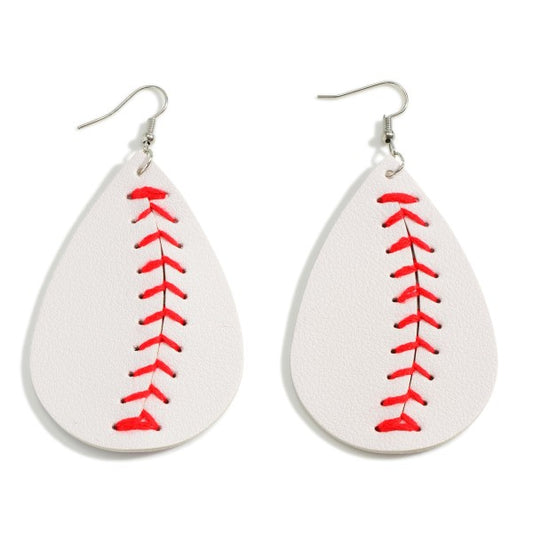 Leather Teardrop Baseball Earrings