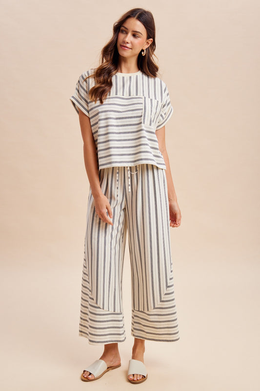 Multi Stripe Panel Dolman Sleeve Knit Top & Pants Set