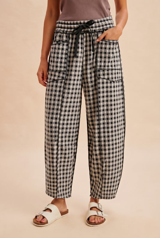 Soft Brushed Check Barrel Pants