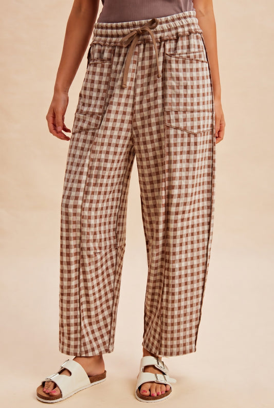 Soft Brushed Check Barrel Pants