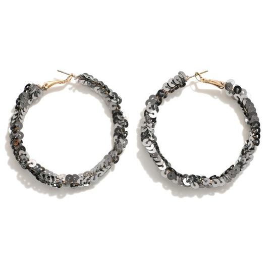 Gray Sequin Hoops