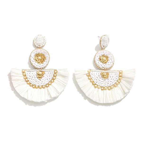 White Raffia Fan Earrings