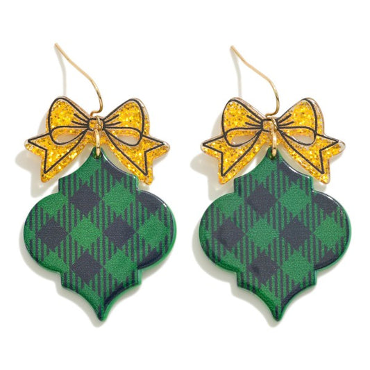 Green/Navy Plaid Christmas Earrings