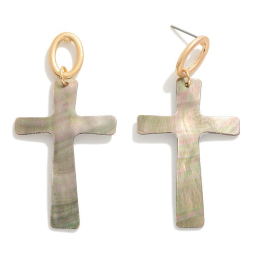 Mother of Pearl Cross Earrings