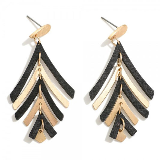 Gold And Wood Cut Drop Earring