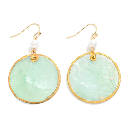 Circular Shell Drop Earrings Featuring Pearl Detail