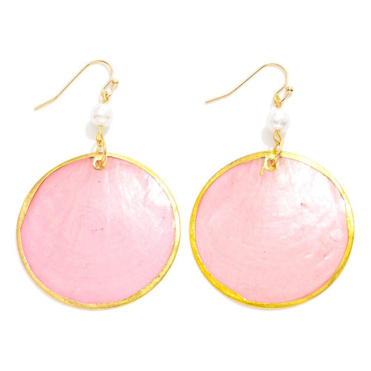 Circular Shell Drop Earrings Featuring Pearl Detail