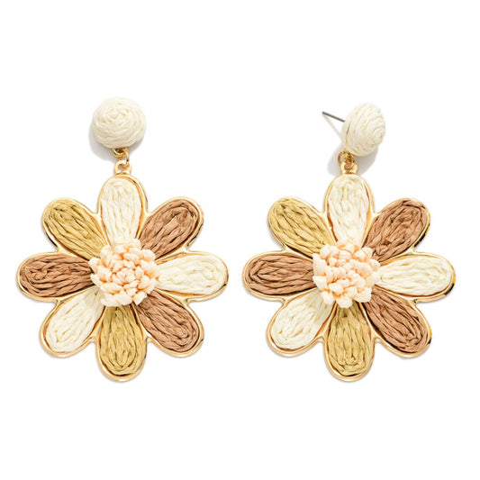 Raffia Flower Post Drop Earrings