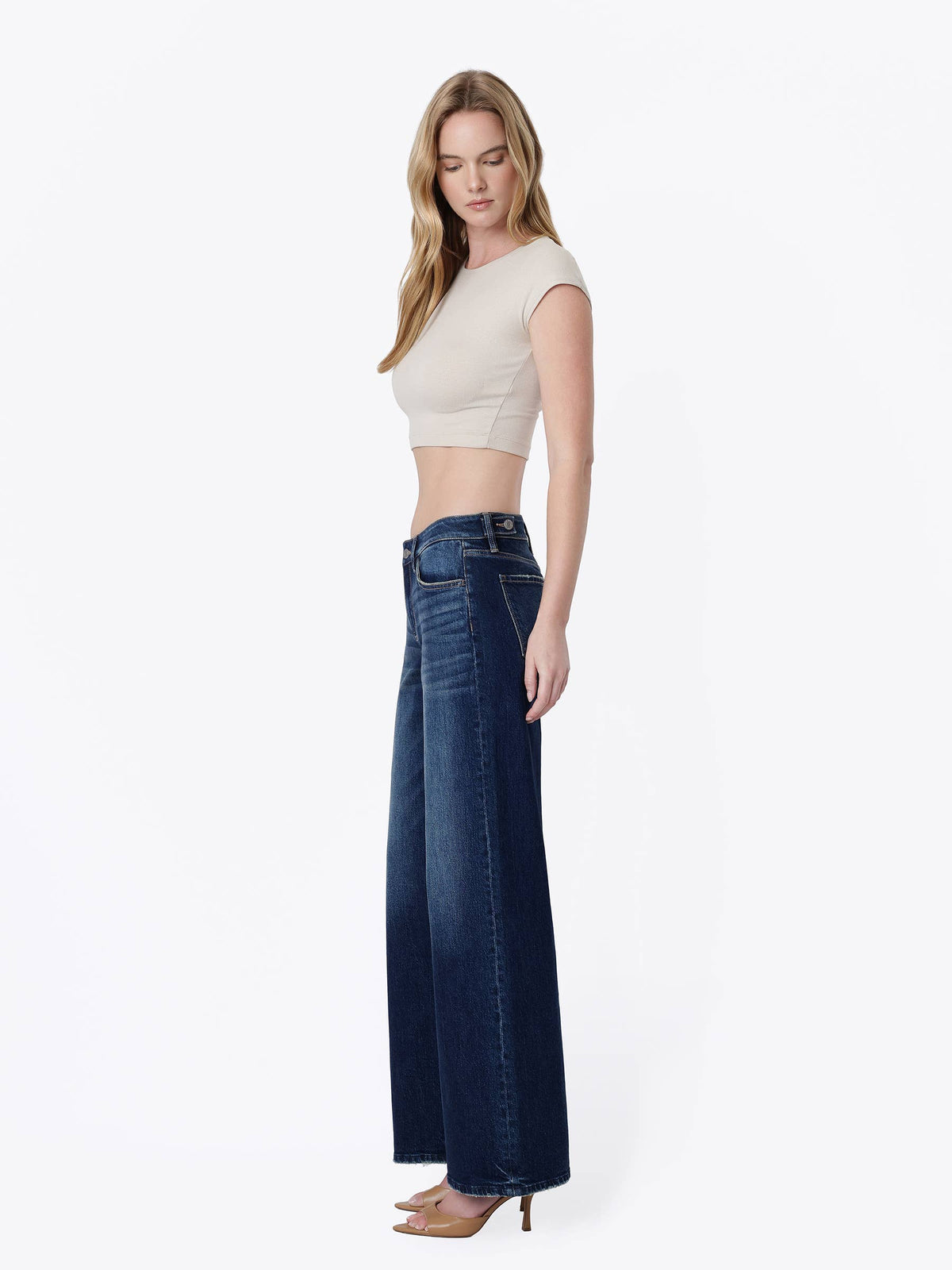 LOW RISE CINCH WAIST DARK WASH TINTED WIDE JEANS