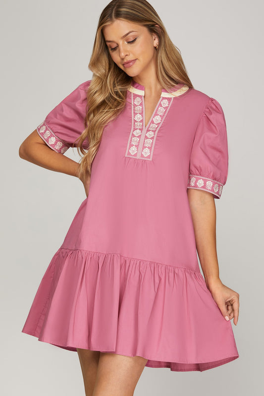 EMBROIDERED MINI DRESS WITH POCKETS