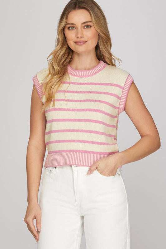 DROP SHOULDER STRIPED SWEATER TOP