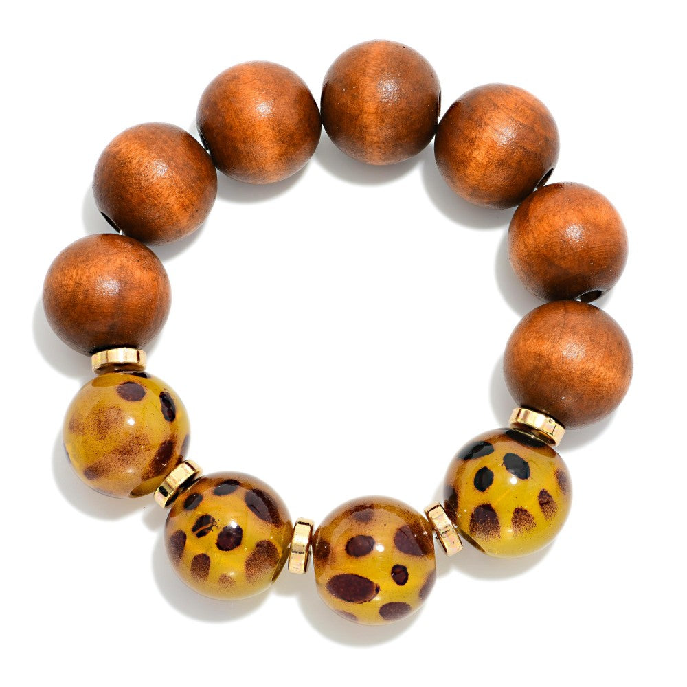 Chunky Wooden & Acetate Bead Beaded Stretch Bracelet