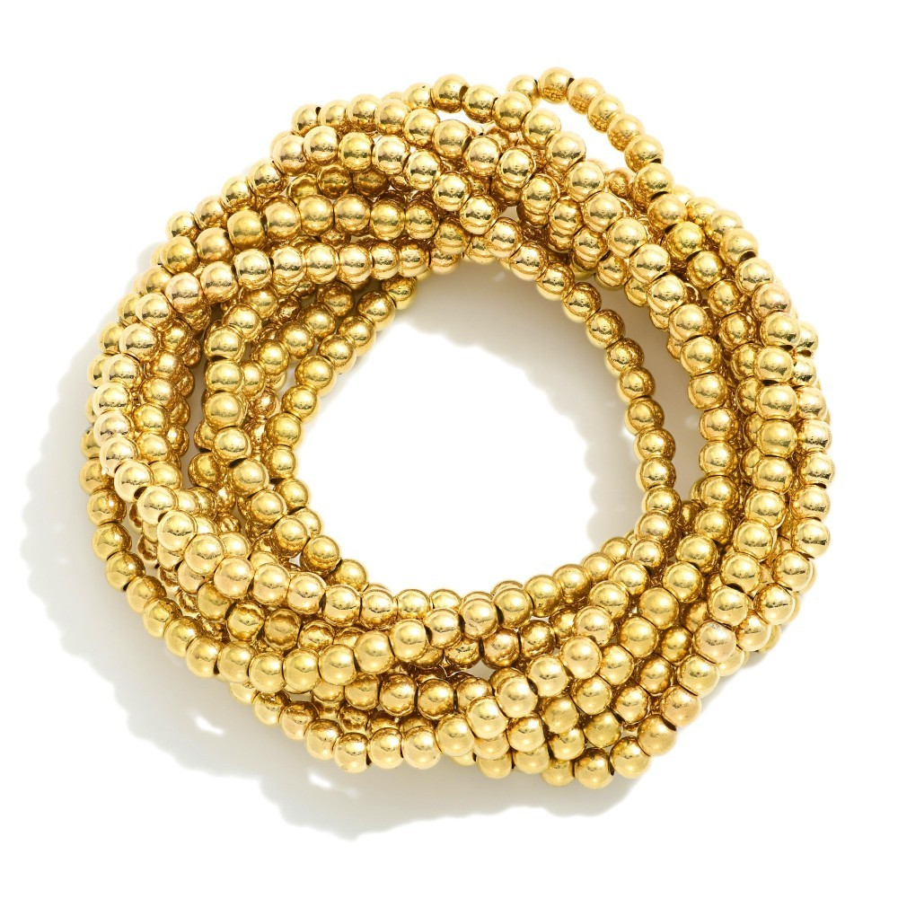 Set of Ten Metal Tone Beaded Stretch Bracelets