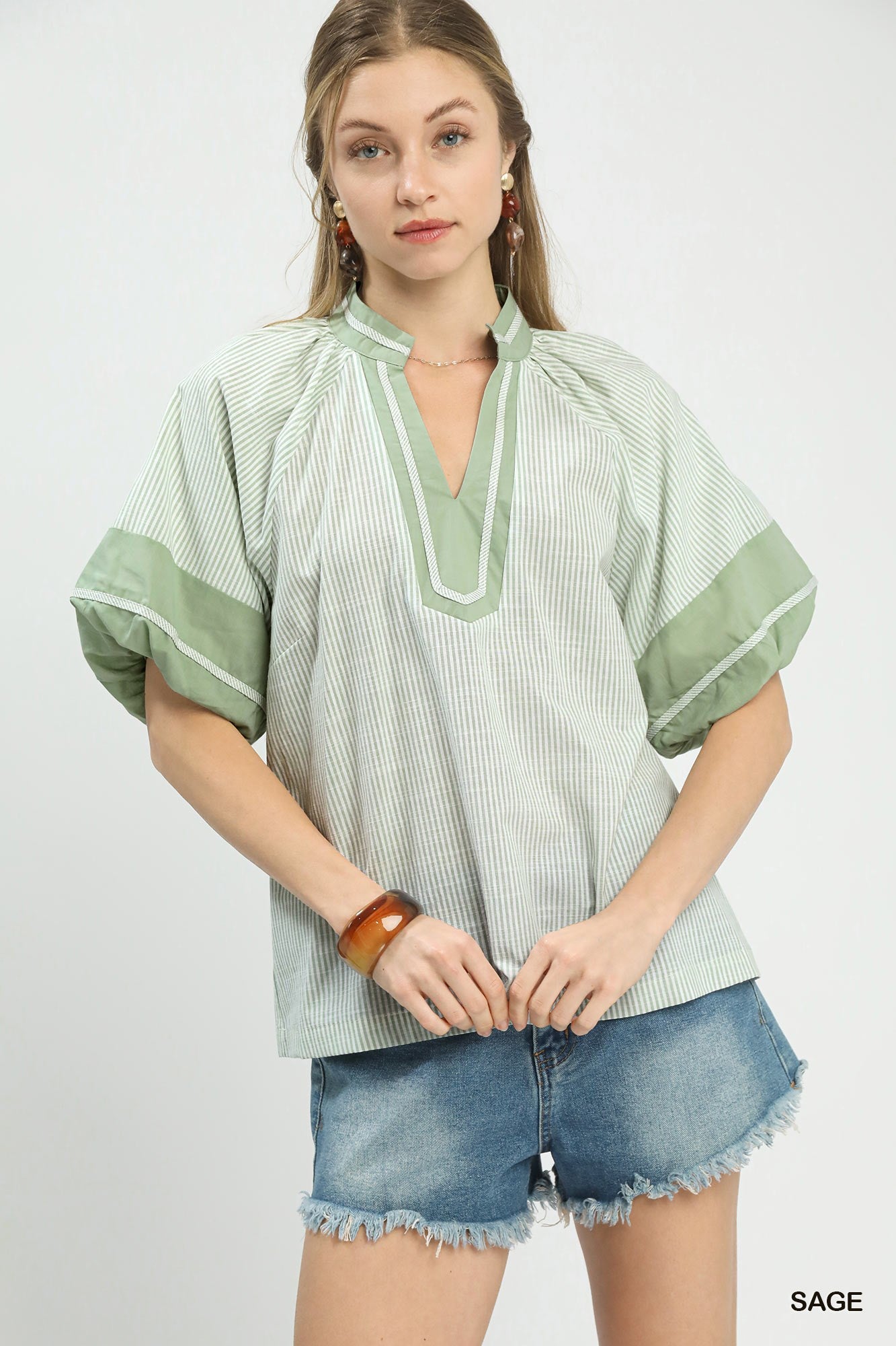 Striped Mixed V-Neck Top