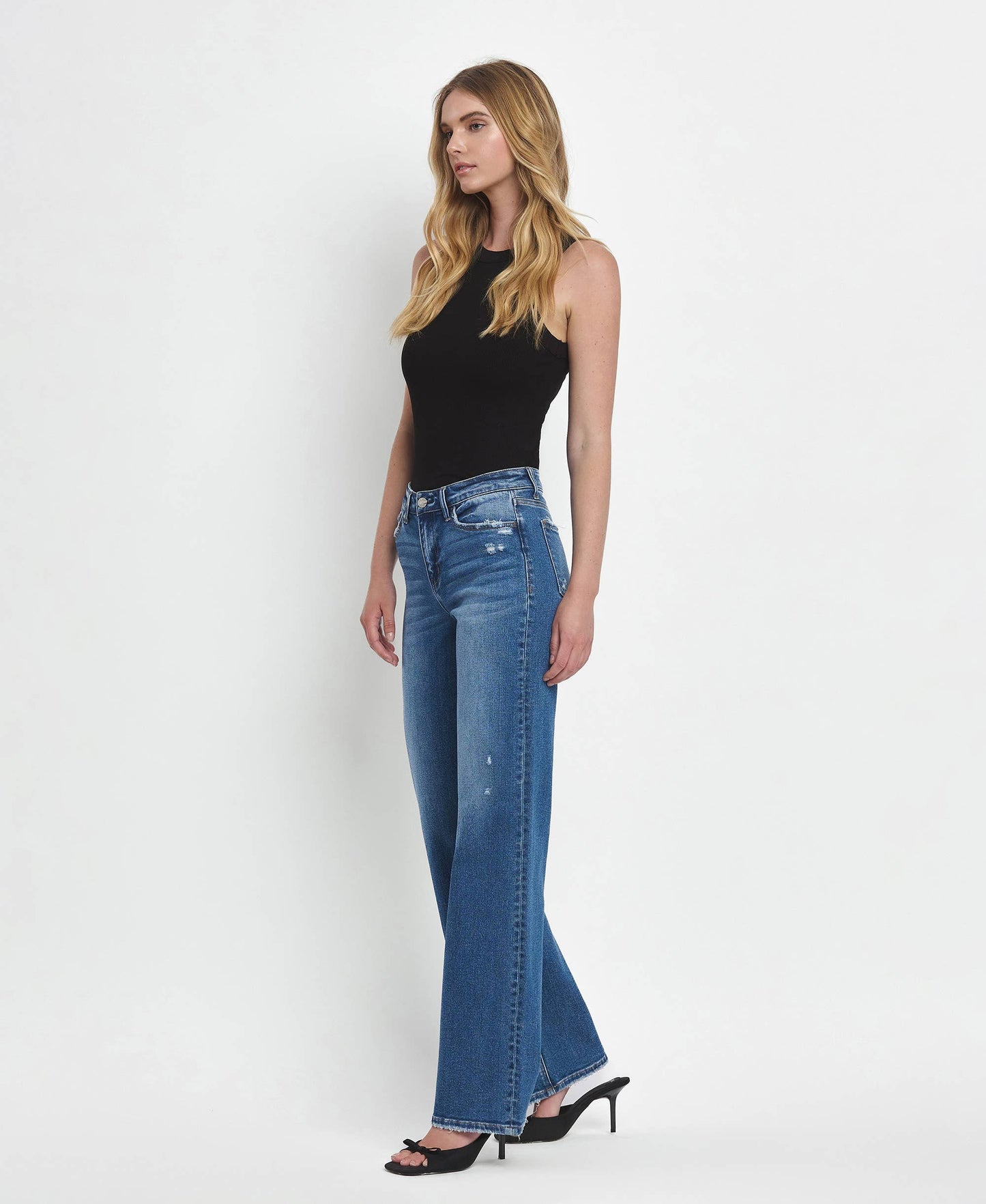 MID RISE FULL LENGTH WIDE LEG JEANS