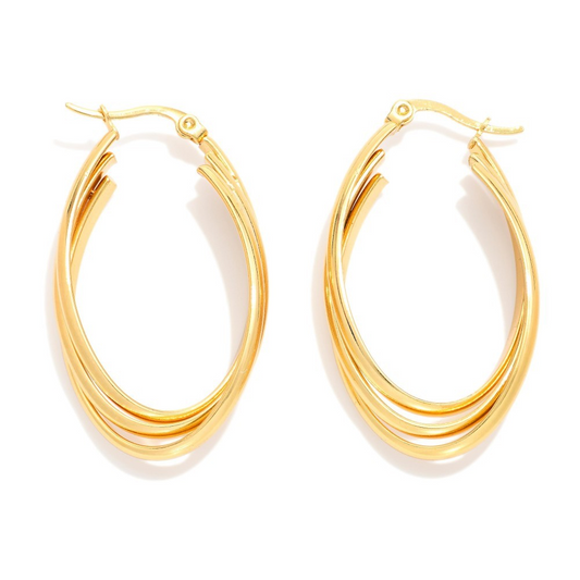 Layered Metal Tone Oval Hoop Earrings-Gold
