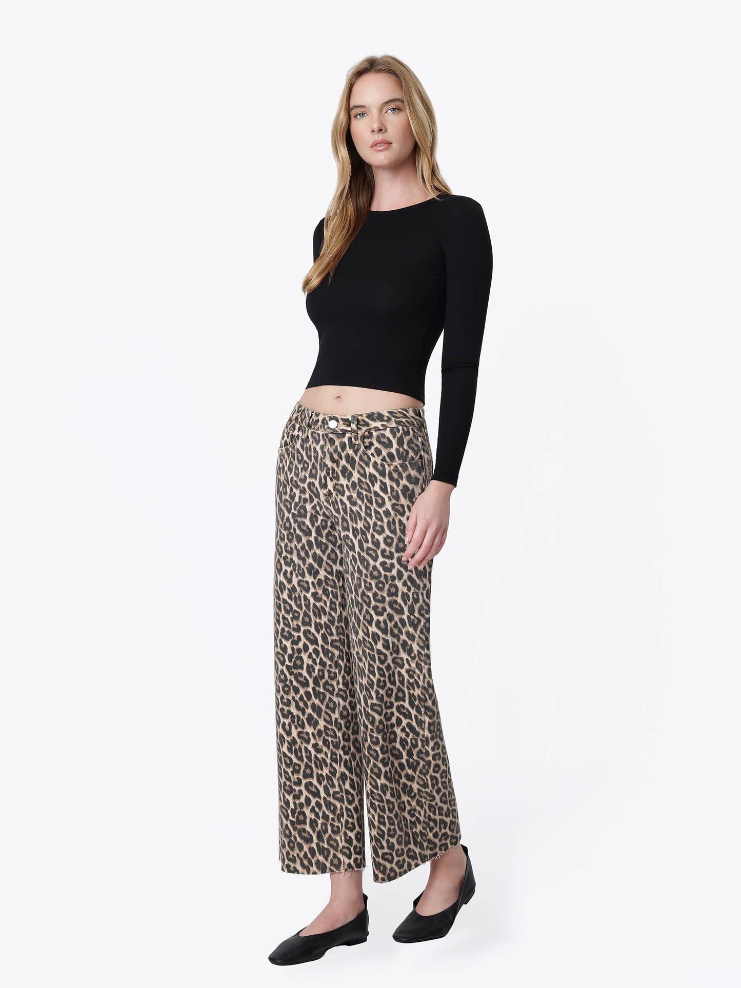 HIGH RISE ANIMAL PRINT CROP WIDE LEG JEANS T5894LPD