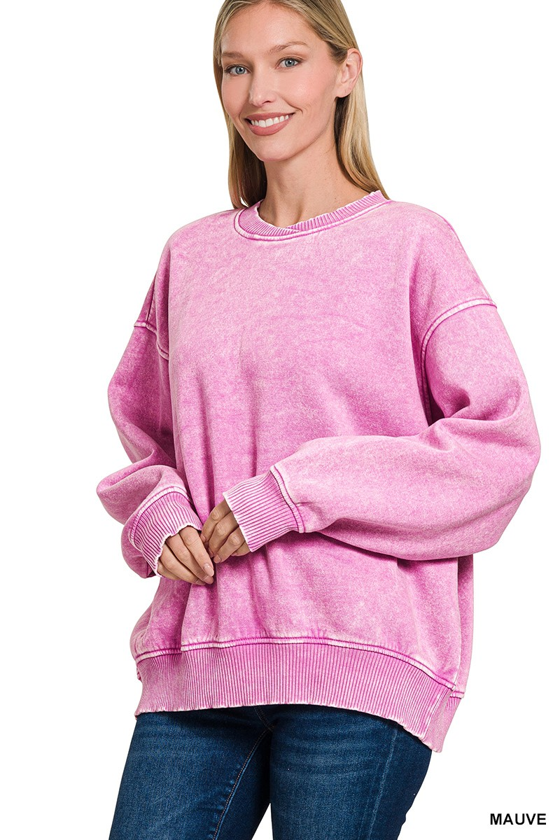 Acid wash oversized fleece pullover