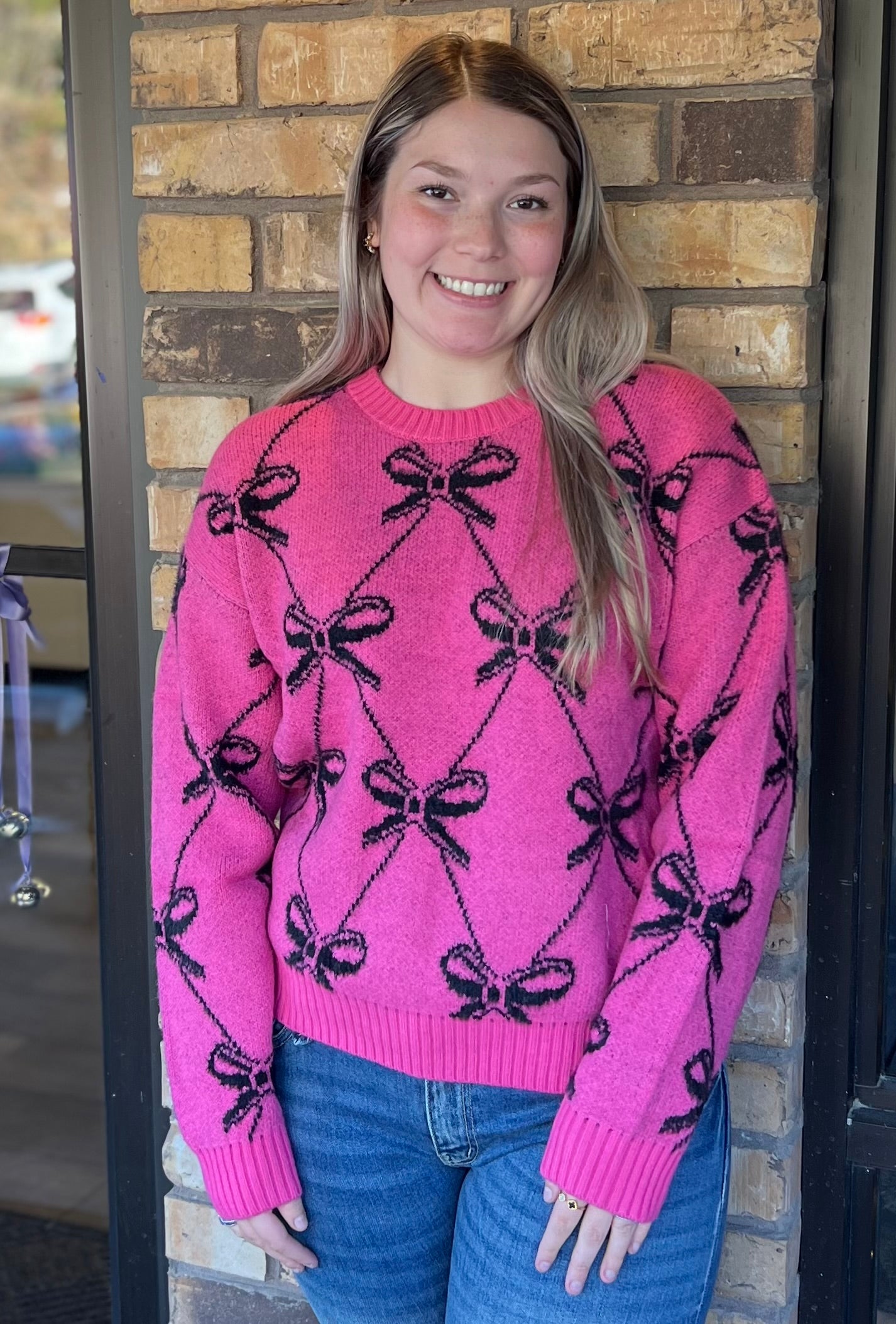 Pink/Black Bow Sweater