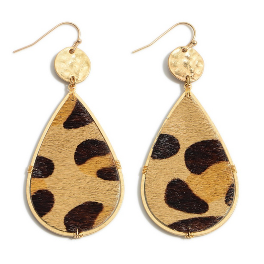 Cheetah Print Teardrop Earrings in Gold.